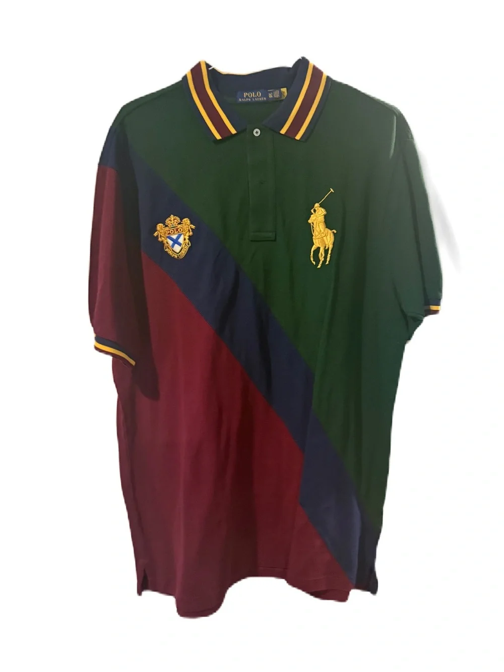 Polo by Ralph Lauren Green, Maroon & Navy Colorblock Polo Gold Embroidery NWT